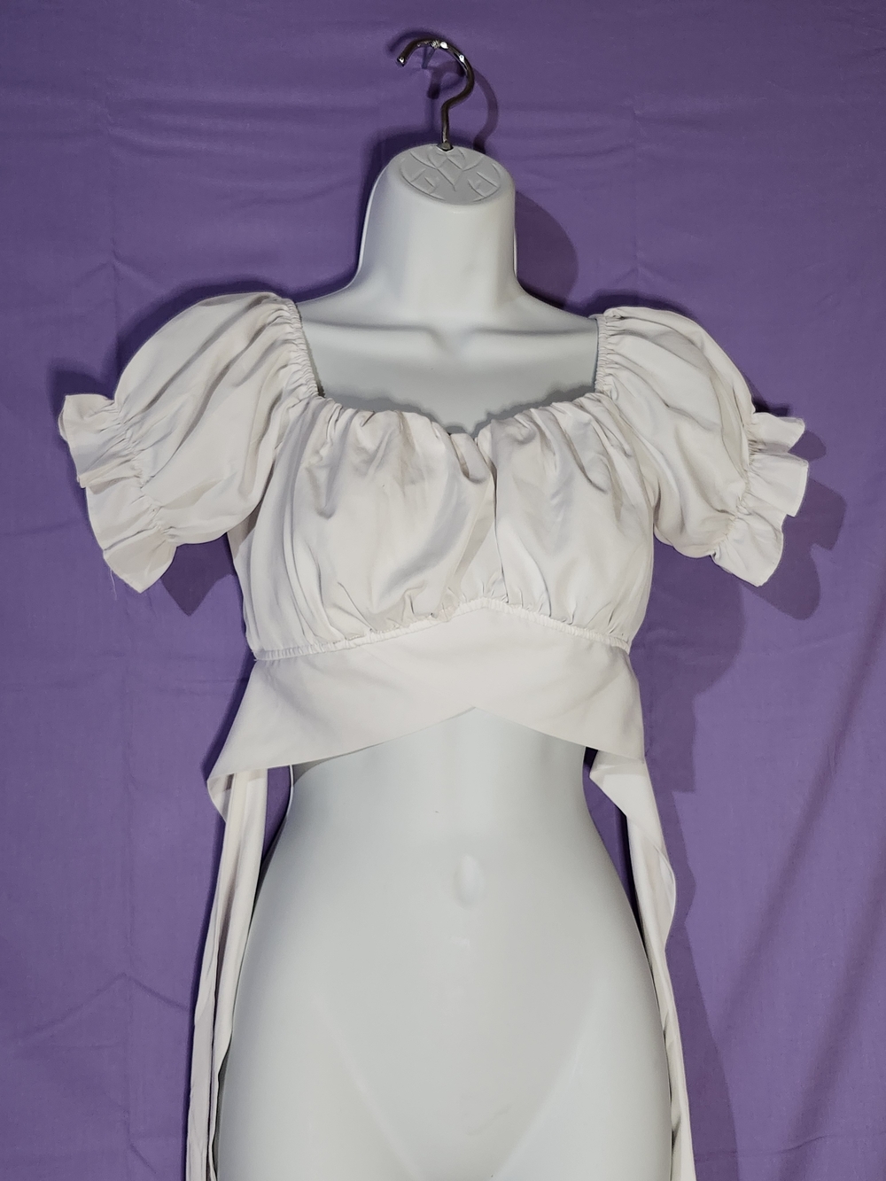 Off Or On Shoulder Peasent Style Crop Top - White - Picture 3 of 7